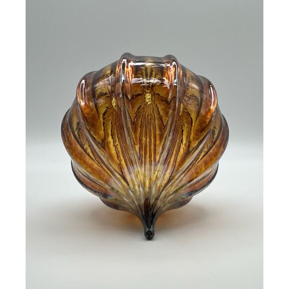 Hand Blown Amber Art Glass Christmas Ornament 4” Chinese Lantern Style - Picture 6 of 7
